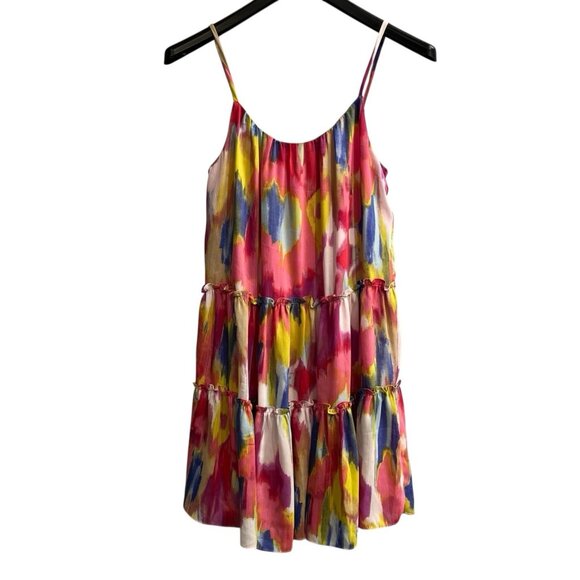 Trina Turk Dress Womens Colorful Chiffon Tiered Mini Strappy Sleeve Vacation - Picture 1 of 8